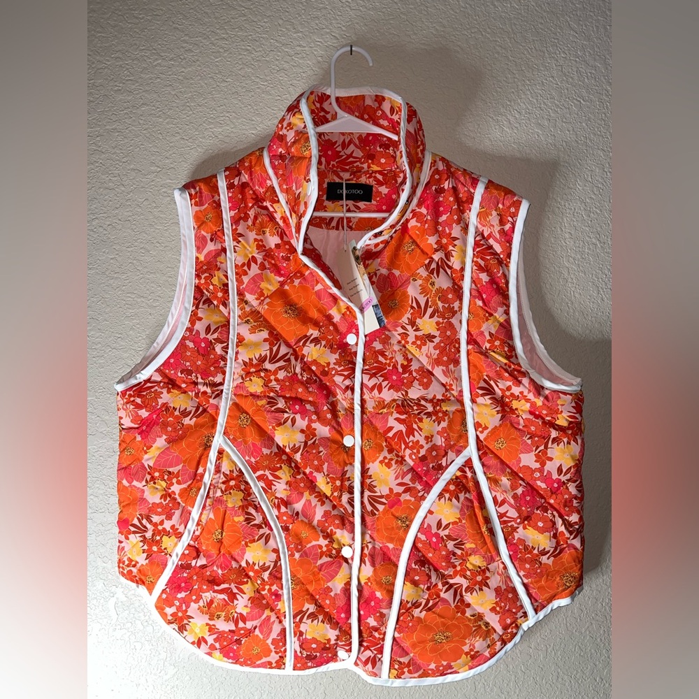Floral Quilted Vest - Orange and Red